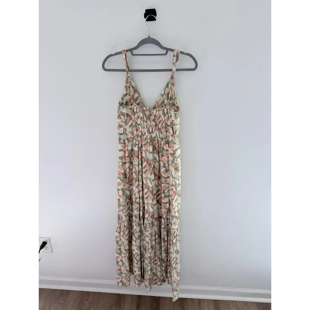 Abercrombie & Fitch Knotted Strap Maxi Green Pink Floral V-neck Dress-Size S